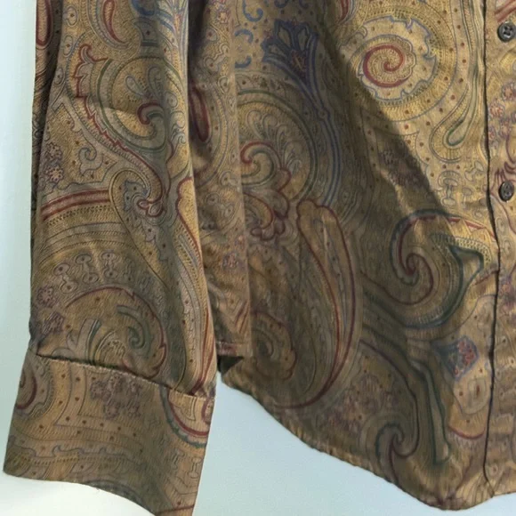 Lauren Ralph Lauren Paisley Cotton Button Down Shirt Brown Green M Heritage Prep - Picture 7 of 17